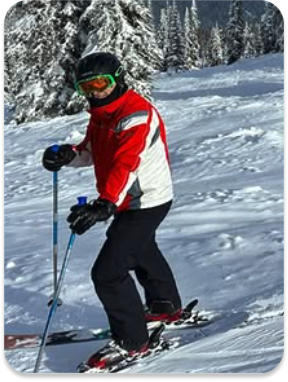 Dark wood console table with tall blue vases (5)